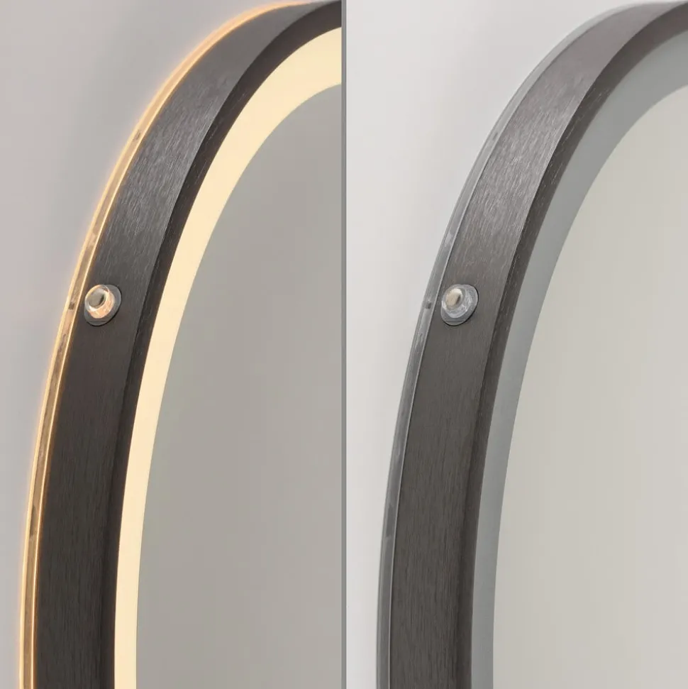 LED-wandspiegel VIDRO, grijs, Ø 46 cm, powerbank, schakelaar