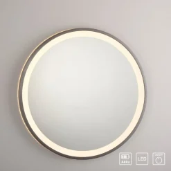 LED-wandspiegel VIDRO, grijs, Ø 46 cm, powerbank, schakelaar