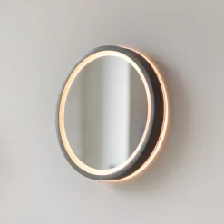 LED-wandspiegel VIDRO, grijs, Ø 26 cm, powerbank, schakelaar