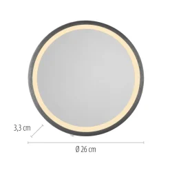 LED-wandspiegel VIDRO, grijs, Ø 26 cm, powerbank, schakelaar