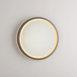 LED-wandspiegel VIDRO, grijs, Ø 26 cm, powerbank, schakelaar