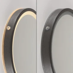 LED-wandspiegel VIDRO, grijs, Ø 26 cm, powerbank, schakelaar