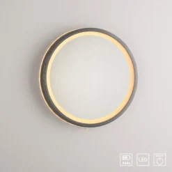 LED-wandspiegel VIDRO, grijs, Ø 26 cm, powerbank, schakelaar