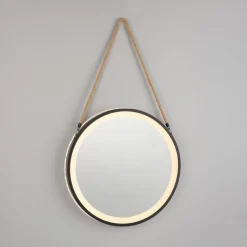 LED-wandspiegel VIDRO, zwart, Ø 40 cm, powerbank, hangend