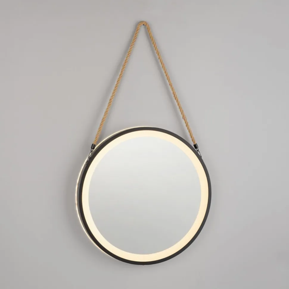 LED-wandspiegel VIDRO, zwart, Ø 40 cm, powerbank, hangend