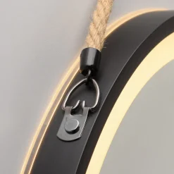 LED-wandspiegel VIDRO, zwart, Ø 40 cm, powerbank, hangend