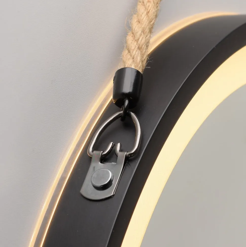 LED-wandspiegel VIDRO, zwart, Ø 40 cm, powerbank, hangend