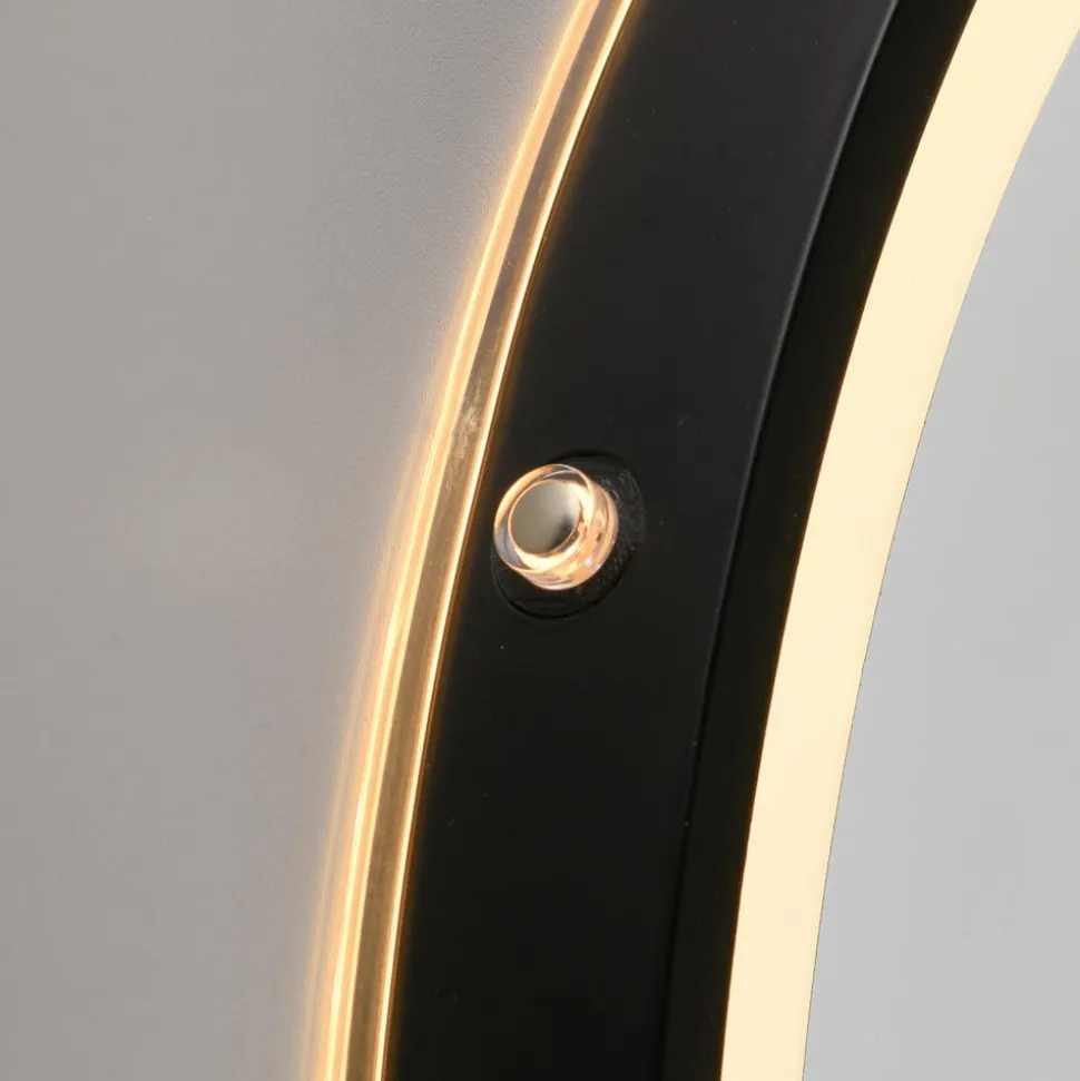 LED-wandspiegel VIDRO, zwart, Ø 40 cm, powerbank, hangend