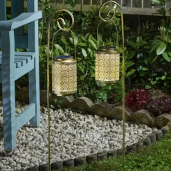 LED-zonnepaneel met grondpen Rabat, set van 2, goud, 86 cm, IP44