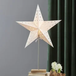 LEO sterstandaard met sterpatroon, wit/eiken