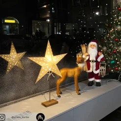 LEO sterstandaard met sterpatroon, wit/eiken