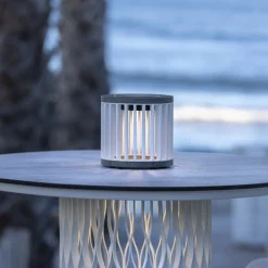 Les Jardins LED tafellamp op zonne-energie Halo, wit, aluminium