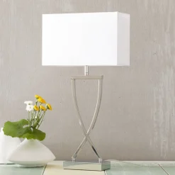 Leuke stoffen tafellamp Anni, chroom met wit