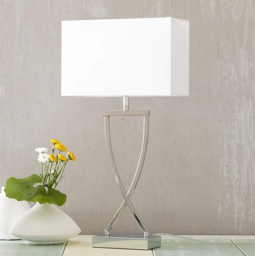 Leuke stoffen tafellamp Anni, chroom met wit