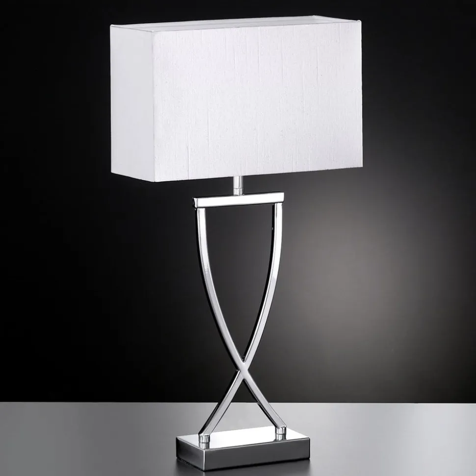 Leuke stoffen tafellamp Anni, chroom met wit