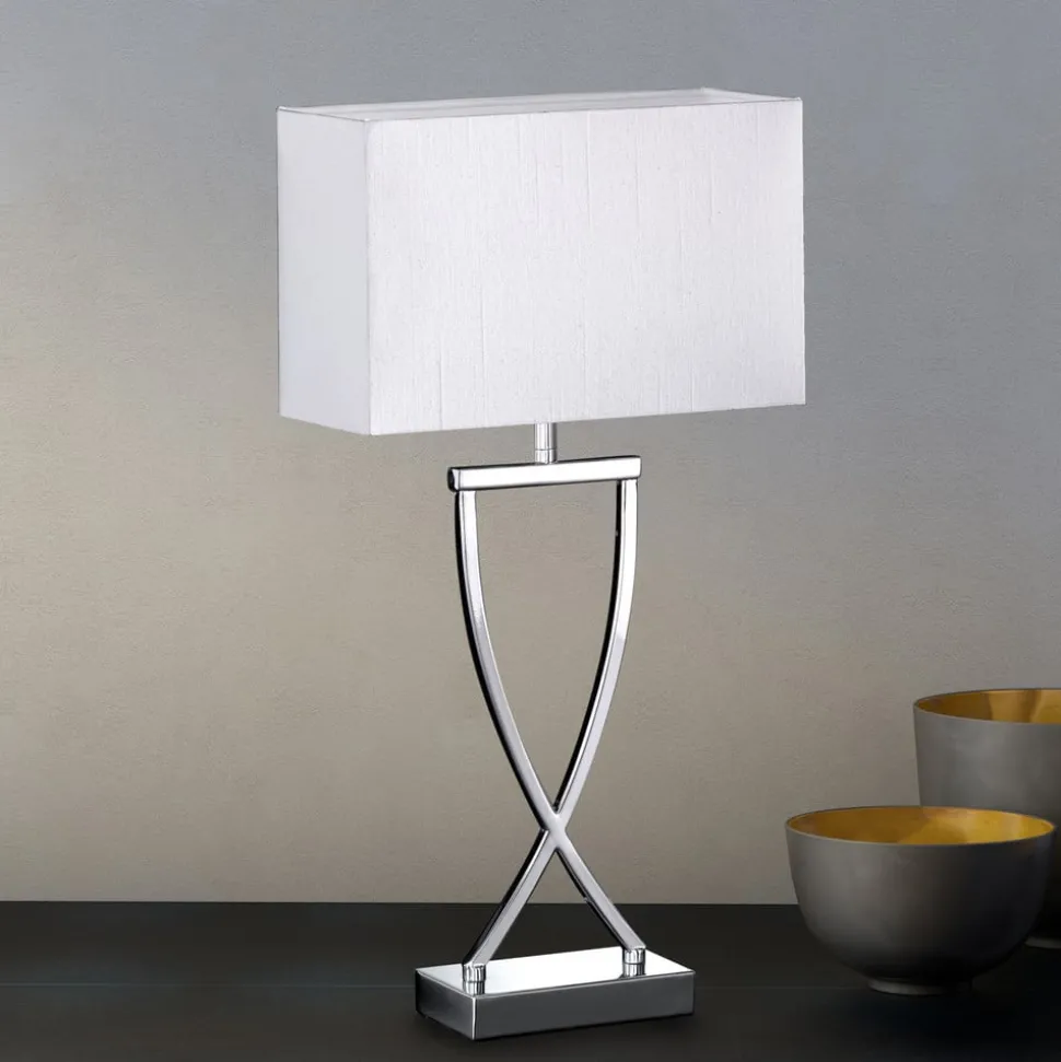 Leuke stoffen tafellamp Anni, chroom met wit