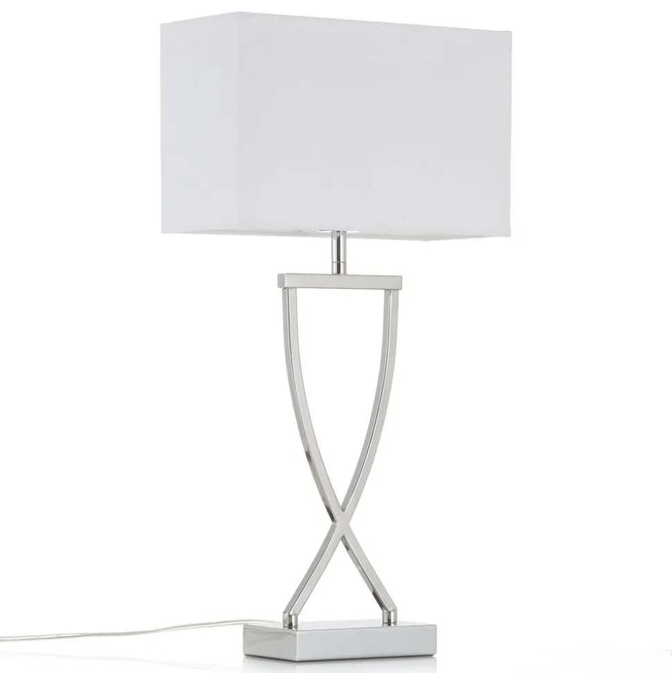 Leuke stoffen tafellamp Anni, chroom met wit