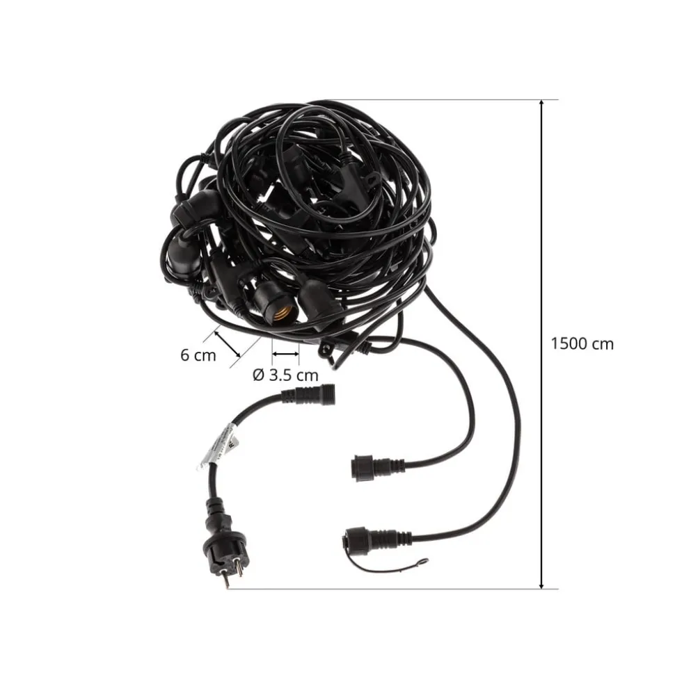 Lichtketting Girlanda IP44 zwart 15 m zonder lampjes