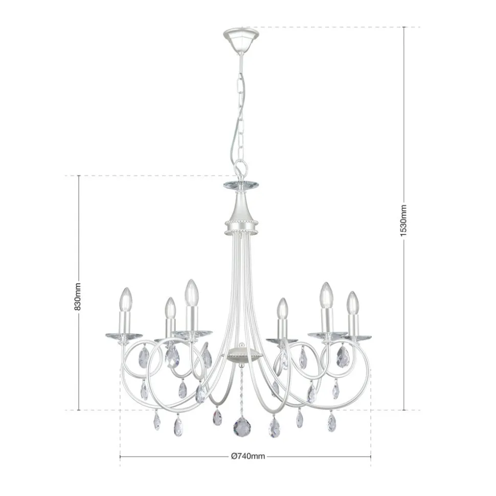 6-lichts kroonluchter VIOLETTA, zilver