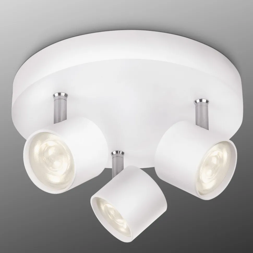 3-lichts LED-plafondlamp Star, wit, rond