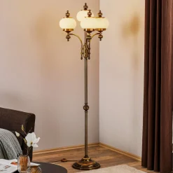 4-lichts vloerlamp DELIA, oud messing