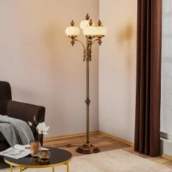 4-lichts vloerlamp DELIA, oud messing