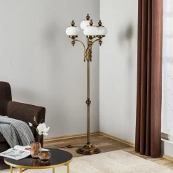 4-lichts vloerlamp DELIA, oud messing