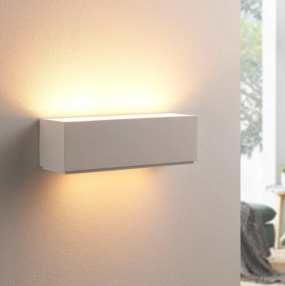 Lidby wandlamp Benno, 29 cm, gips, wit, hoekig, G9