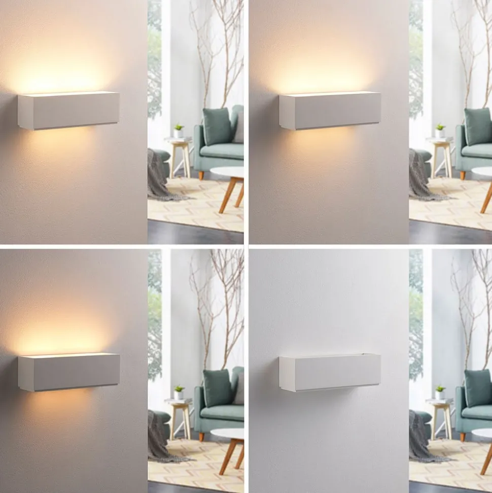 Lidby wandlamp Benno, 29 cm, gips, wit, hoekig, G9