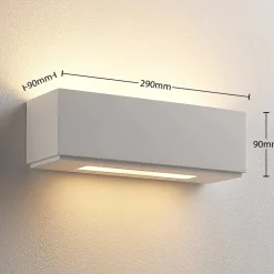 Lidby wandlamp Benno, 29 cm, gips, wit, hoekig, G9