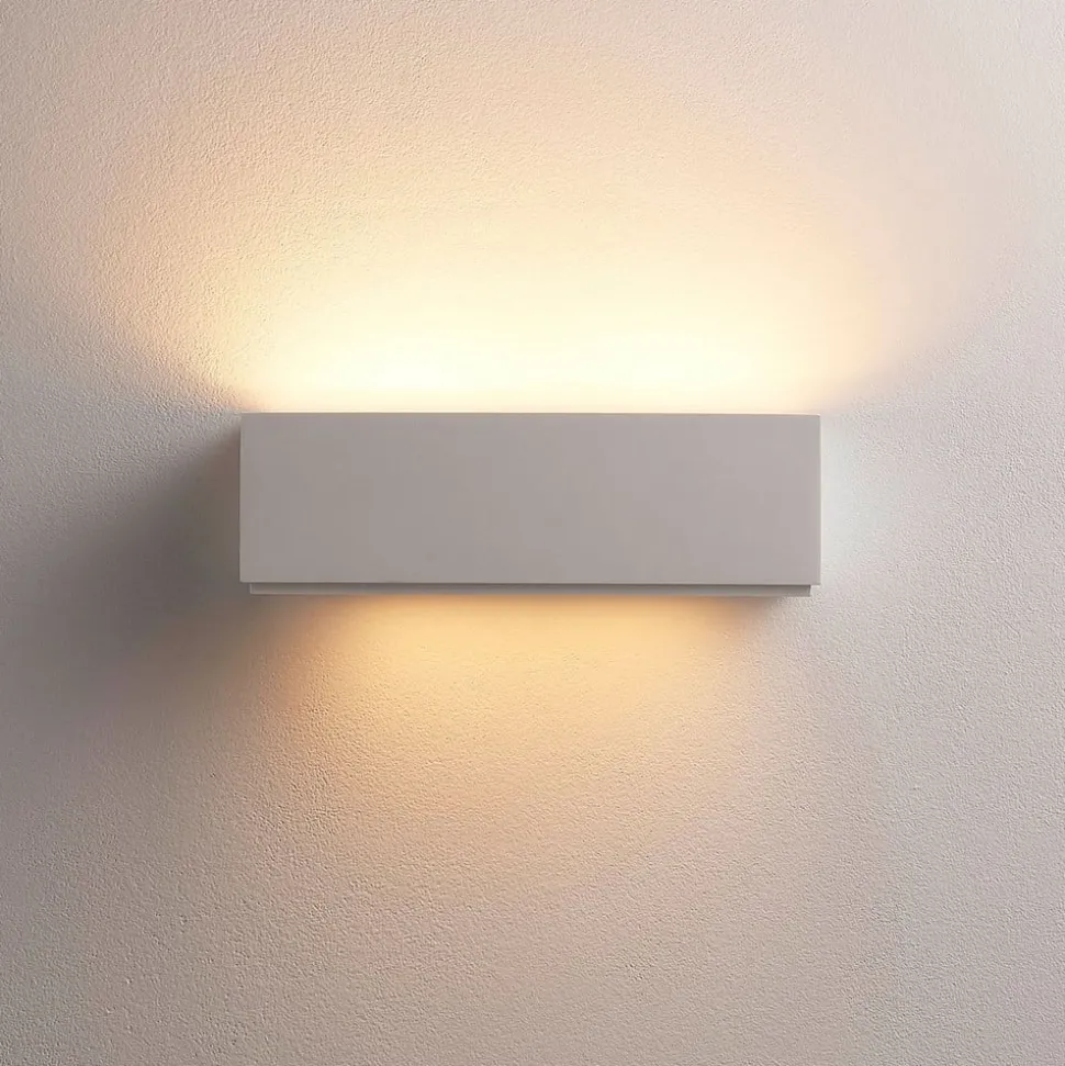 Lidby wandlamp Benno, 29 cm, gips, wit, hoekig, G9