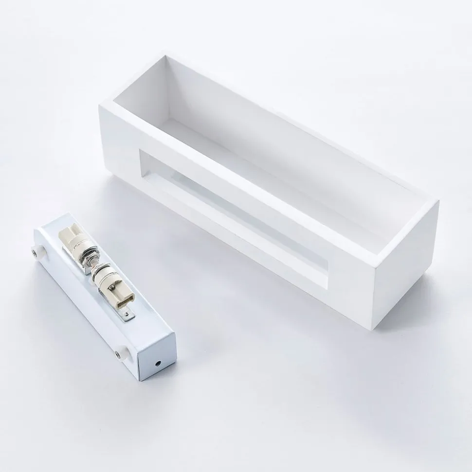 Lidby wandlamp Benno, 29 cm, gips, wit, hoekig, G9