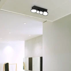 LIGHTME LED plafondlamp Aqua GU10 4-lamps zwart