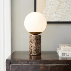 Lilly Marmer tafellamp, bruin, glas, marmer, hoogte 29 cm