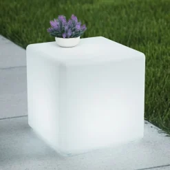 Lindby Accu-LED buitenlamp Cubara, RGB, kubus, kunststof