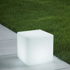 Lindby Accu-LED buitenlamp Cubara, RGB, kubus, kunststof