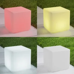 Lindby Accu-LED buitenlamp Cubara, RGB, kubus, kunststof