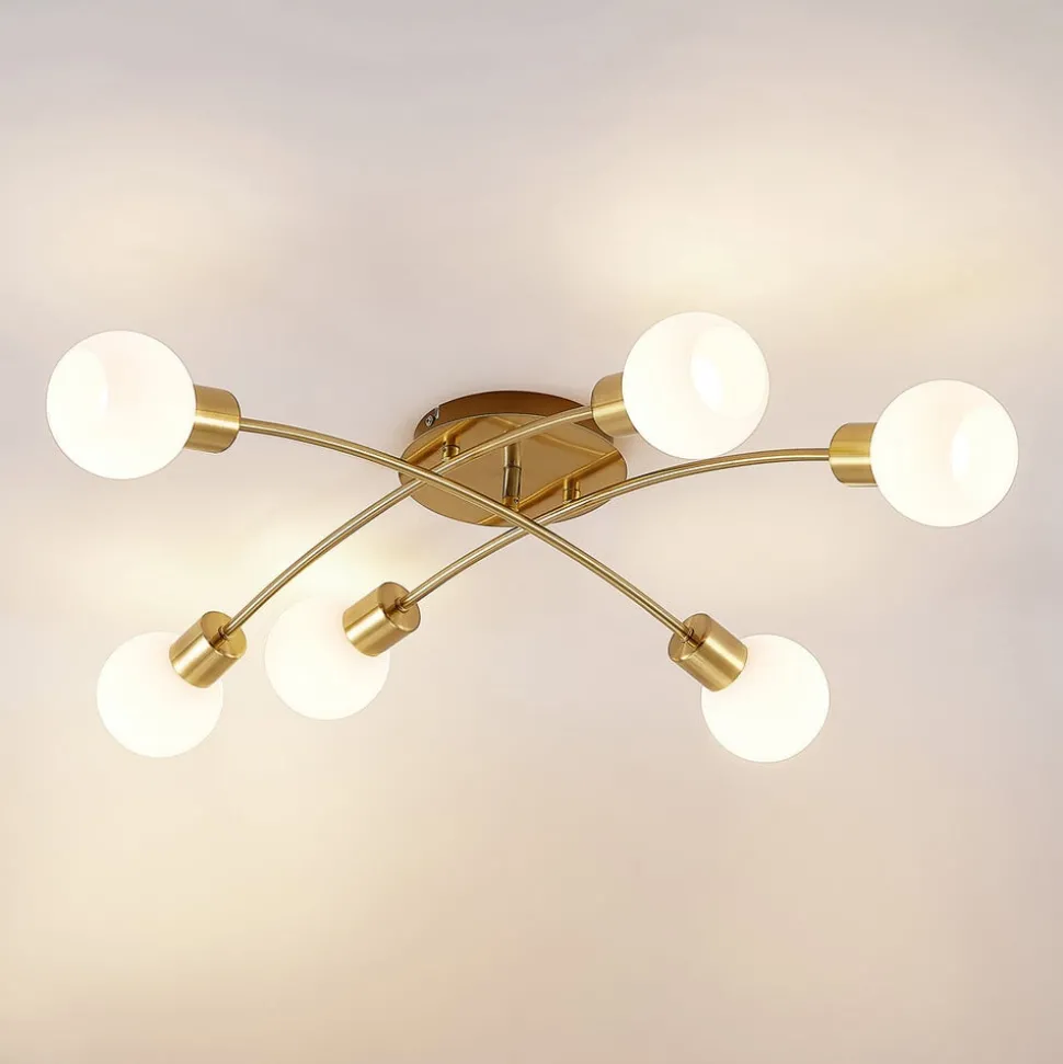 Lindby Agmar plafondlamp, messing, 6-lamps