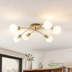 Lindby Agmar plafondlamp, messing, 6-lamps