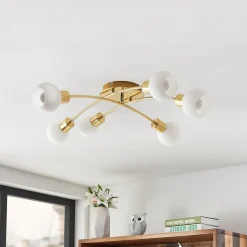 Lindby Agmar plafondlamp, messing, 6-lamps