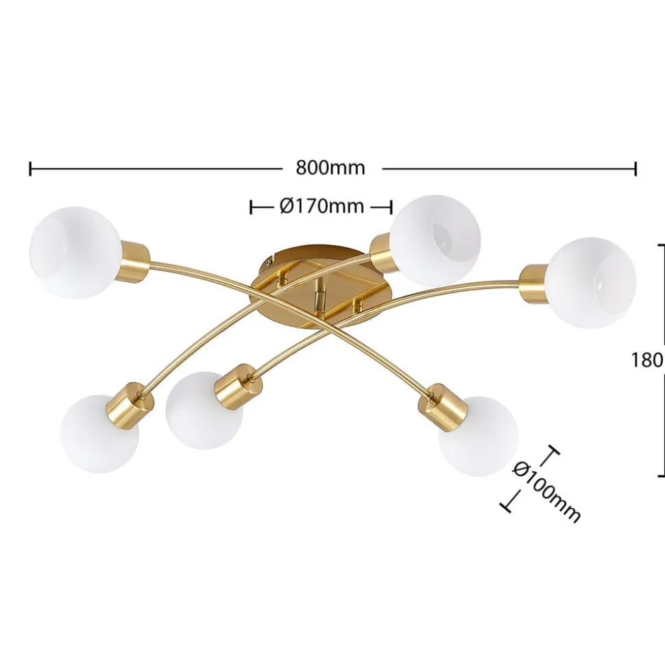 Lindby Agmar plafondlamp, messing, 6-lamps