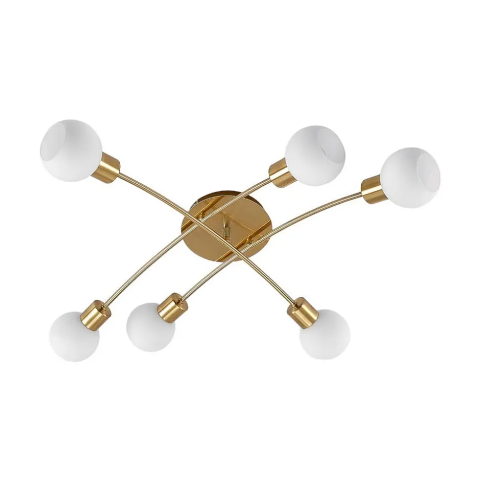 Lindby Agmar plafondlamp, messing, 6-lamps