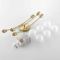 Lindby Agmar plafondlamp, messing, 6-lamps