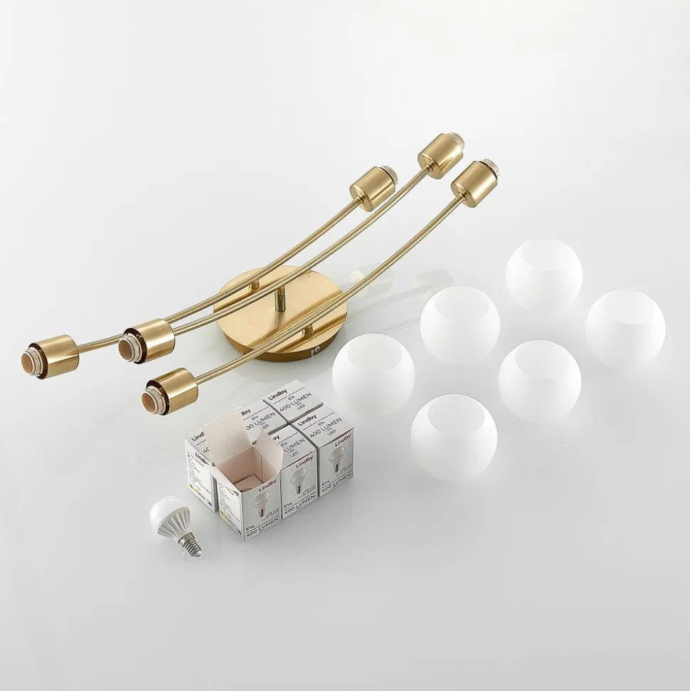 Lindby Agmar plafondlamp, messing, 6-lamps