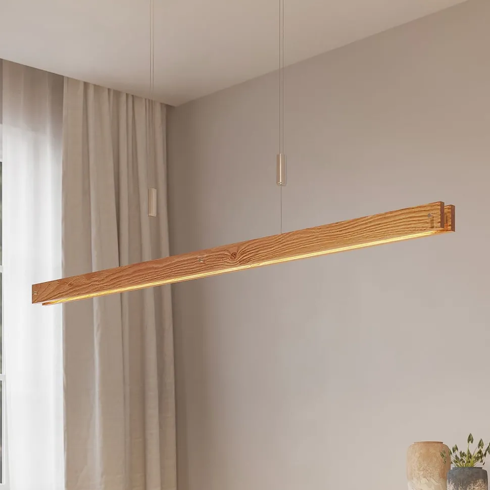 Lindby Alimara LED hanglamp, hout, lengte 138 cm