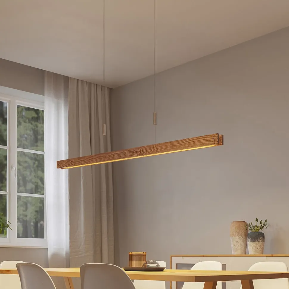 Lindby Alimara LED hanglamp, hout, lengte 138 cm