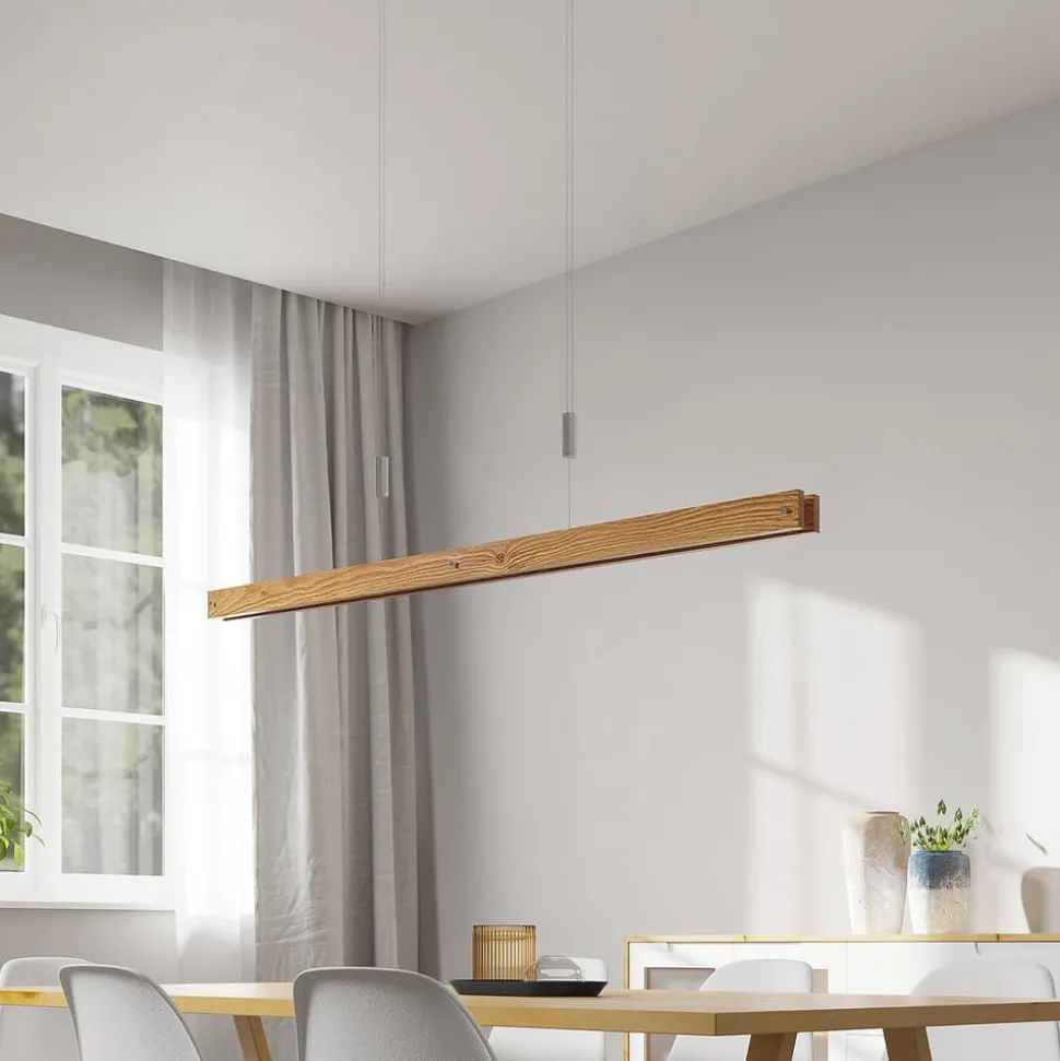 Lindby Alimara LED hanglamp, hout, lengte 138 cm