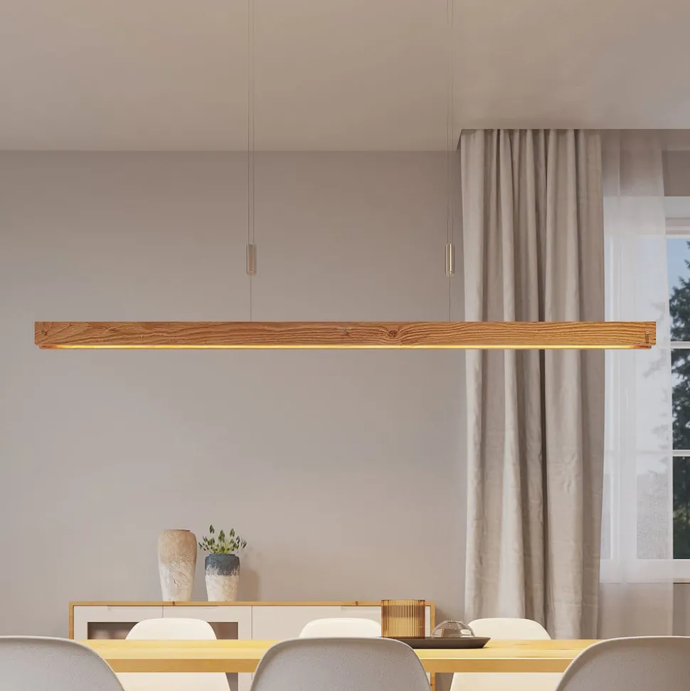 Lindby Alimara LED hanglamp, hout, lengte 138 cm