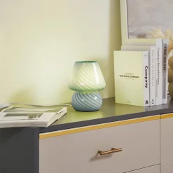 Lindby Andriana tafellamp, groen/wit, glas, Ø 15 cm