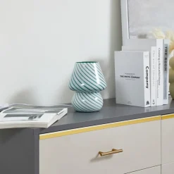 Lindby Andriana tafellamp, groen/wit, glas, Ø 15 cm